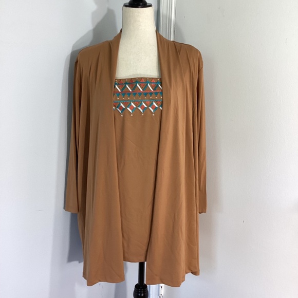NWT VTG BOB MACKIE WEARABLE ART SOUTHWESTERN CARAMEL EMBROIDERY CARDIGAN & TANK - Picture 7 of 10